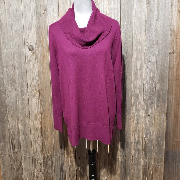 Loft L Tunic Sweater Women's Purple Cowl Neck Lightweight Stretch Fuchsia - Picture 1 of 6